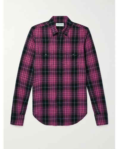 Saint Laurent Slim-fit Checked Woven Western Shirt - Pink