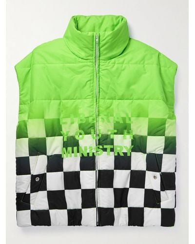 Liberal Youth Ministry Printed Checked Shell Down Gilet - Green