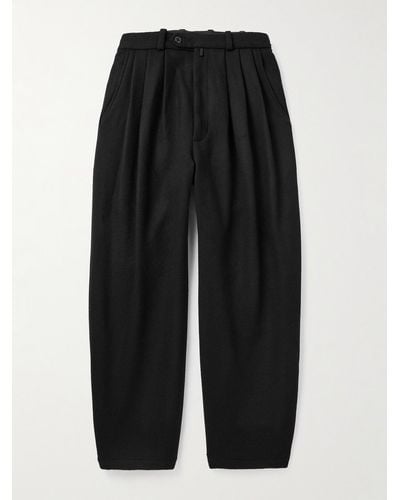 Monitaly Triple Tuck Wide-leg Basketweave Wool-blend Trousers - Black