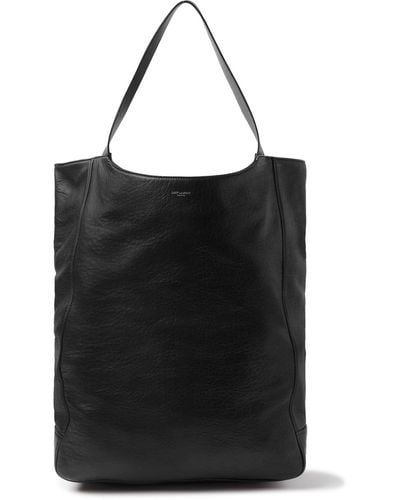 Saint Laurent Logo-print Full-grain Leather Tote Bag - Black