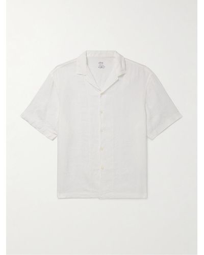 Altea Bart Camp-collar Garment-dyed Linen Shirt - White