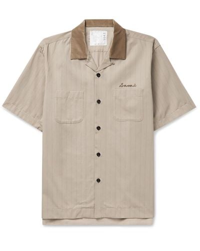 Sacai Camp-collar Logo-embroidered Striped Woven Shirt - Natural