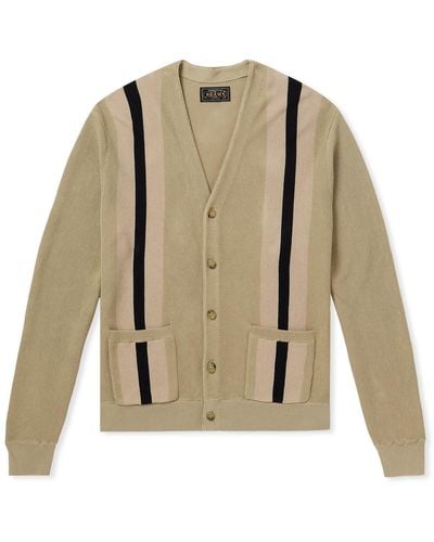Beams Plus Striped Cotton Cardigan - Natural