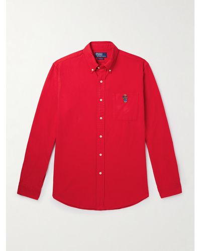 Polo Ralph Lauren Camicia in flanella di cotone con collo button-down e logo ricamato - Rosso