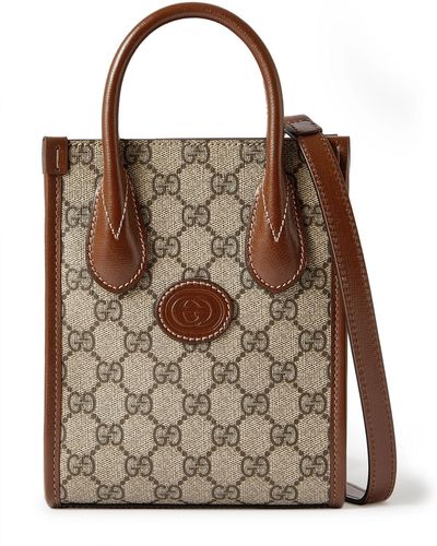 Gucci Leather-trimmed Monogrammed Coated-canvas Messenger Bag - Brown