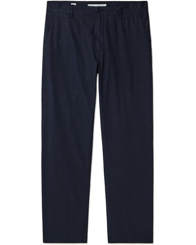Norse Projects Andersen Straight-leg Cotton And Linen-blend Pants - Blue