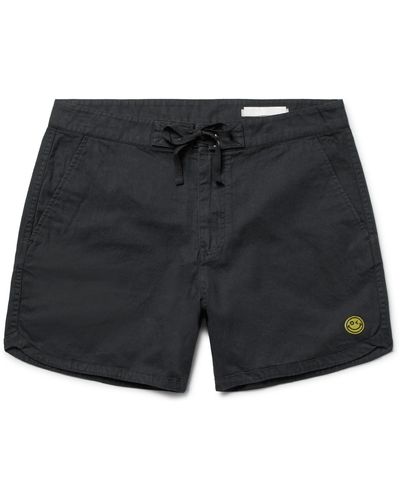 Outerknown Happy Source Mid-length Organic Cotton And Hemp-blend Swim Shorts - Black