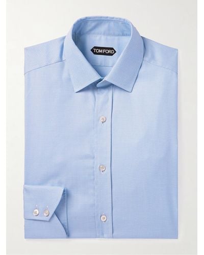 Tom Ford Hemd aus einer Baumwoll-Lyocell-Mischung mit Hahnentrittmuster - Blau