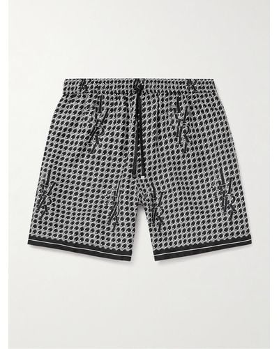 Amiri Gerade geschnittene Shorts aus Seiden-Twill mit Logoprint und Kordelzugbund - Grau