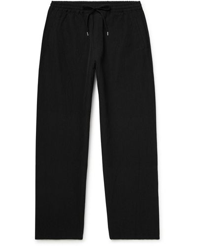 A Kind Of Guise Samurai Straight-leg Cotton And Linen-blend Seersucker Drawstring Pants - Black