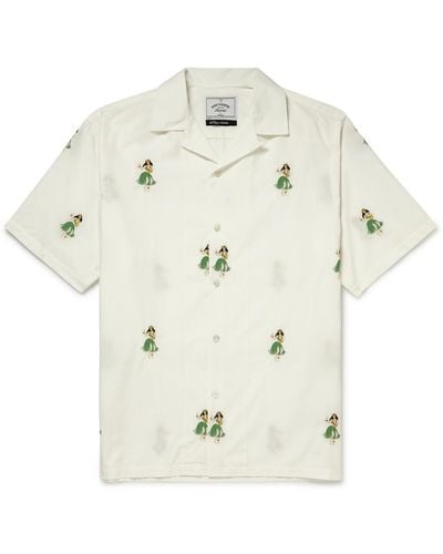 Portuguese Flannel Camp-collar Embroidered Cotton-poplin Shirt - White