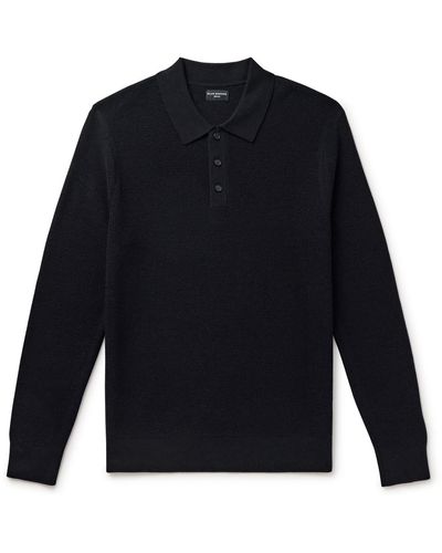 Club Monaco Slim-fit Textured-knit Merino Wool Polo Shirt - Blue