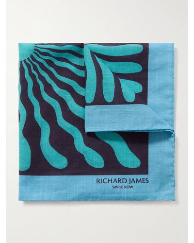 Richard James Printed Cotton Pocket Square - Blue