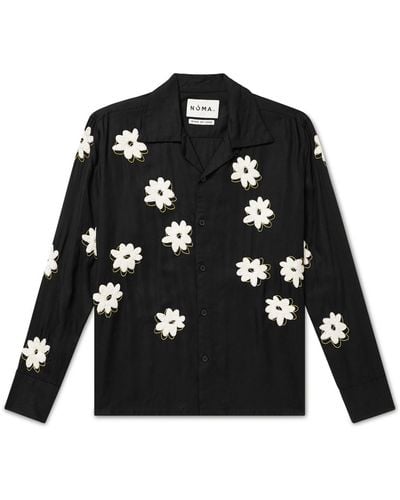 Noma T.D Convertible-collar Embroidered Satin Shirt - Black