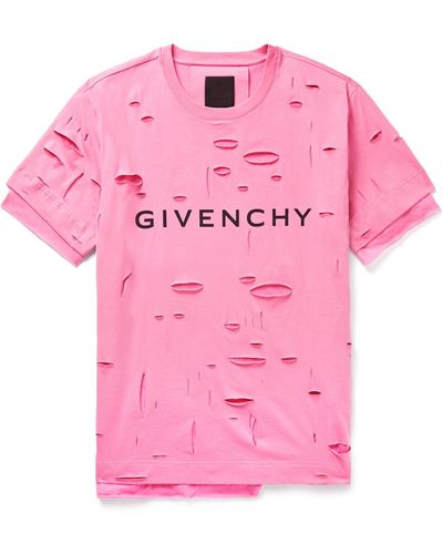 Givenchy Layered Distressed Logo-print Cotton-jersey T-shirt - Pink