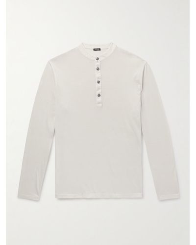 Kiton Cotton And Cashmere-blend Jersey Henley T-shirt - White