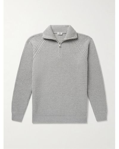 Ghiaia Ribbed Wool Half-zip Sweater - Grey