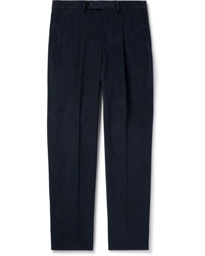 Caruso Straight-leg Pleated Brushed Cotton-blend Twill Pants - Blue