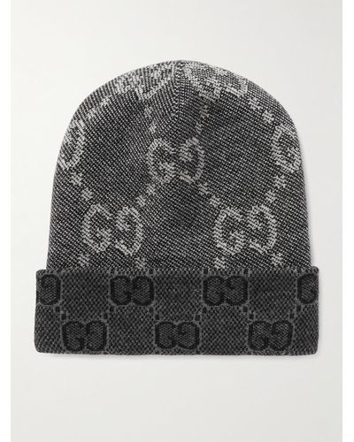 Gucci Beanie aus Wolle mit Logomotiv - Grau