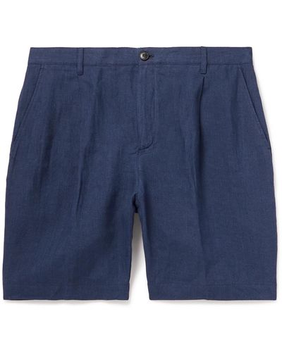 Sunspel Tapered Pleated Linen Shorts - Blue