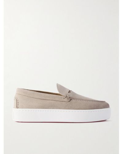 Christian Louboutin Paqueboat Suede Penny Loafers - Natural