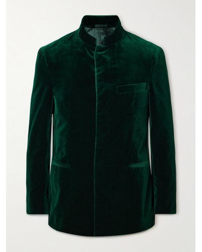 Kingsman Argylle Nehru-collar Cotton-velvet Jacket - Green