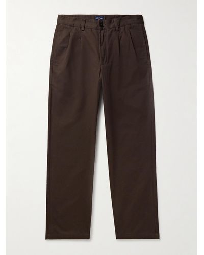 Noah Straight-leg Pleated Cotton-twill Trousers - Brown