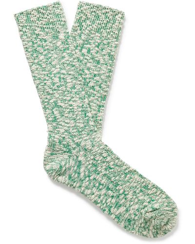 Anonymous Ism Slub Stretch Cotton-blend Socks - Green