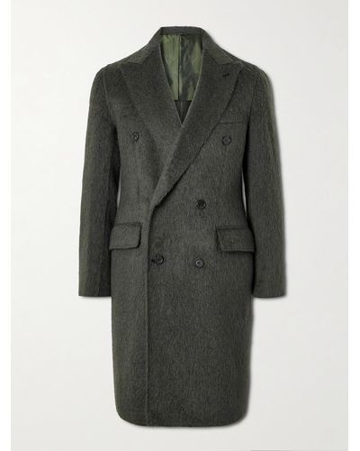 Brioni Double-breasted Brushed Alpaca And Wool-blend Coat - Grey