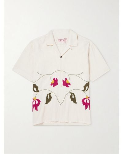 Kardo Craft Ayo Hemd aus Baumwolle mit Stickereien und wandelbarem Kragen - Weiß