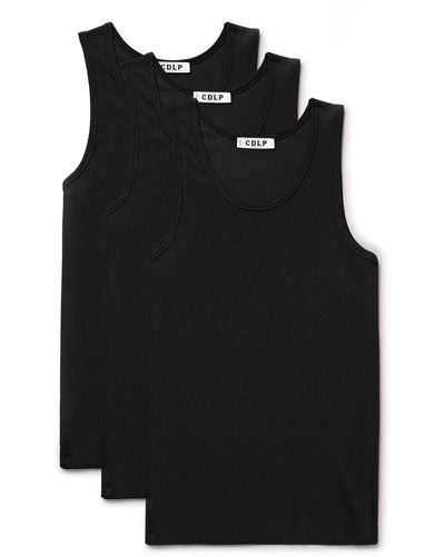 CDLP Three-pack Ribbed Stretch Lyocell And Cotton-blend Jersey Tank Tops - Black