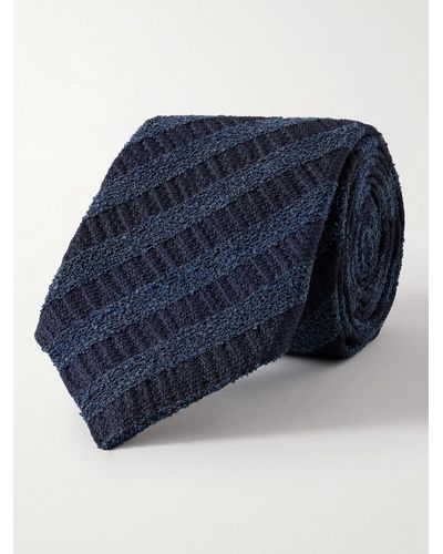 Canali 8cm Striped Silk-blend Bouclé Tie - Blue