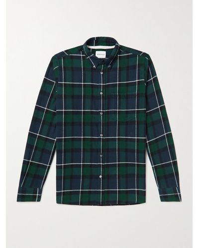 Norse Projects Anton Checked Brushed Cotton-flannel Shirt - Green