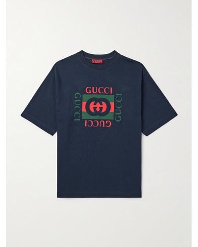 Gucci T-Shirt aus Baumwoll-Jersey mit Logoprint - Blau