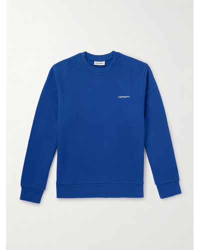 Carhartt Script Logo-embroidered Cotton-blend Jersey Sweatshirt - Blue