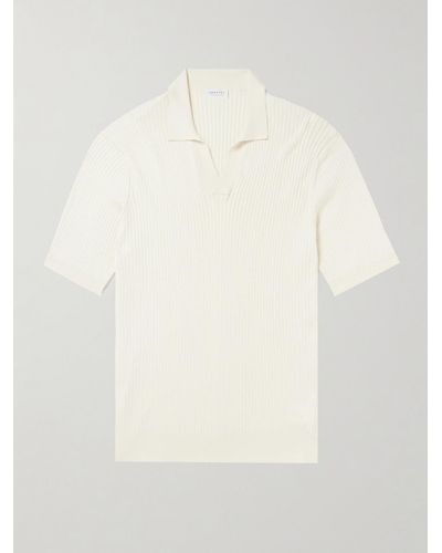 Sunspel Ribbed Mulberry Silk And Organic Cotton-blend Polo Shirt - Natural