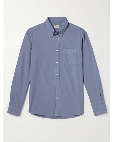 Altea Camicia in twill di misto lyocell e cotone lavato con collo button-down Ivy - Blu