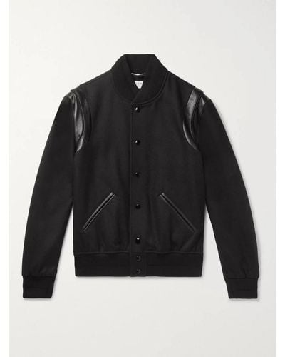 Saint Laurent Leather-trimmed Wool Bomber Jacket - Black