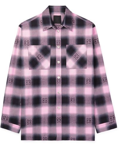 Givenchy Oversized 4g Checked Cotton Shirt - Purple