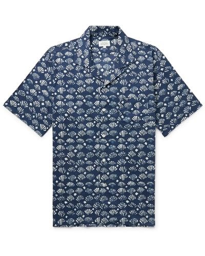 Hartford Palm Mc Pat Convertible-collar Printed Cotton-voile Shirt - Blue