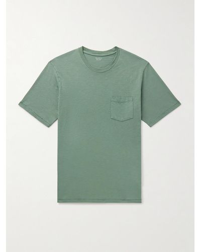 Hartford T-shirt in jersey di cotone fiammato tinta in capo Pocket - Verde