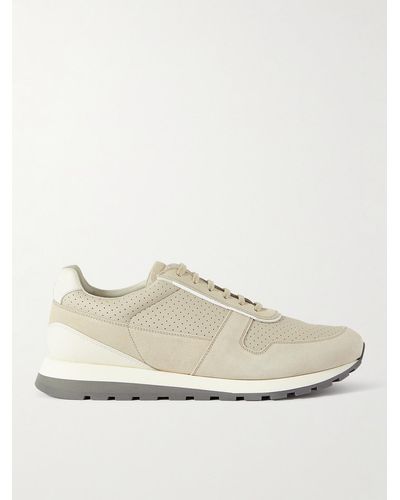 Brunello Cucinelli Perforated Leather And Suede Trainers - Multicolour