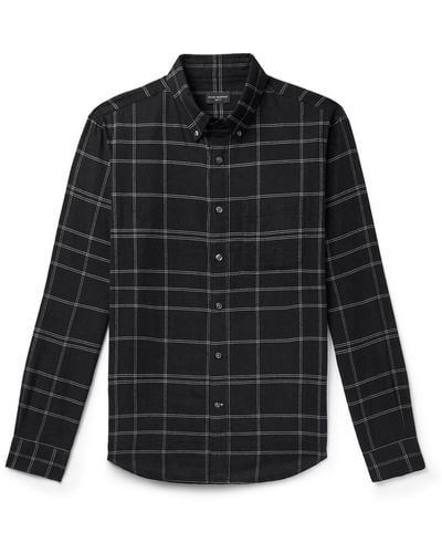 Club Monaco Slim-fit Button-down Collar Checked Cotton-flannel Shirt - Black