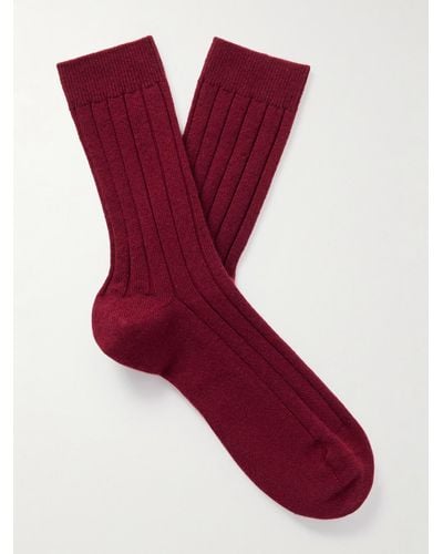 Johnstons of Elgin Ribbed Cashmere-blend Socks - Red