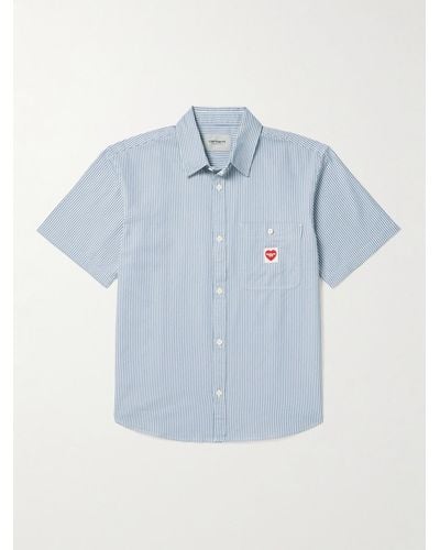 Carhartt Terrell gestreiftes Hemd aus Baumwoll-Twill mit Logoapplikation - Blau