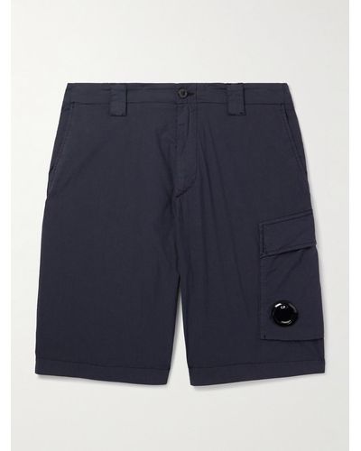 C.P. Company Shorts cargo a gamba dritta in misto cotone 50 fili con logo applicato - Blu