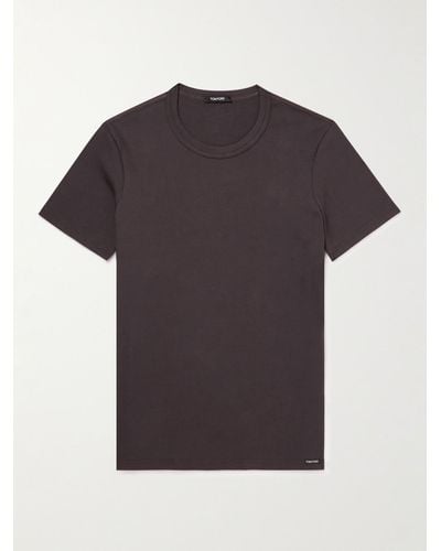 Tom Ford T-shirt in jersey di cotone stretch con logo applicato - Marrone