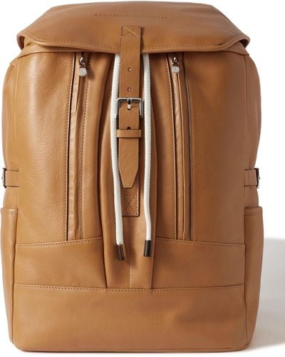 Brunello Cucinelli Logo-debossed Full-grain Leather Backpack - Brown