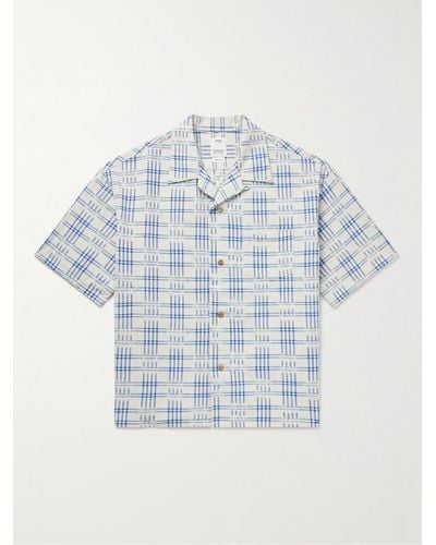 Visvim Crosby Convertible-collar Cotton And Linen-blend Shirt - Blue