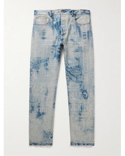 GALLERY DEPT. Jeans a gamba dritta in denim stampato con frange Good Luck - Blu